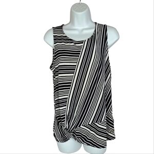 Anne Klein Black White Stripe‎ Gathered Hem Sleeveless Top